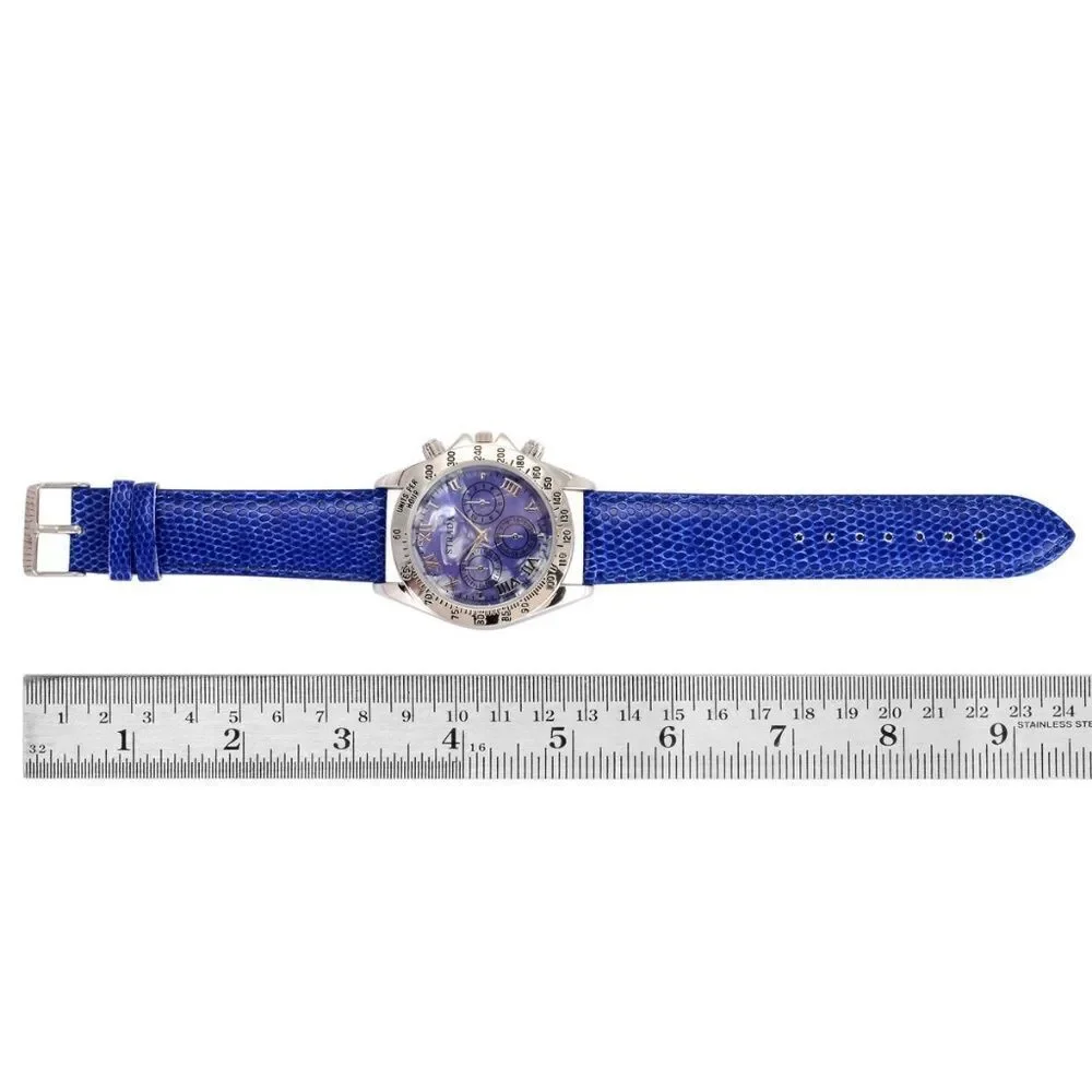 STRADA Watch Blue Faux Leather Band